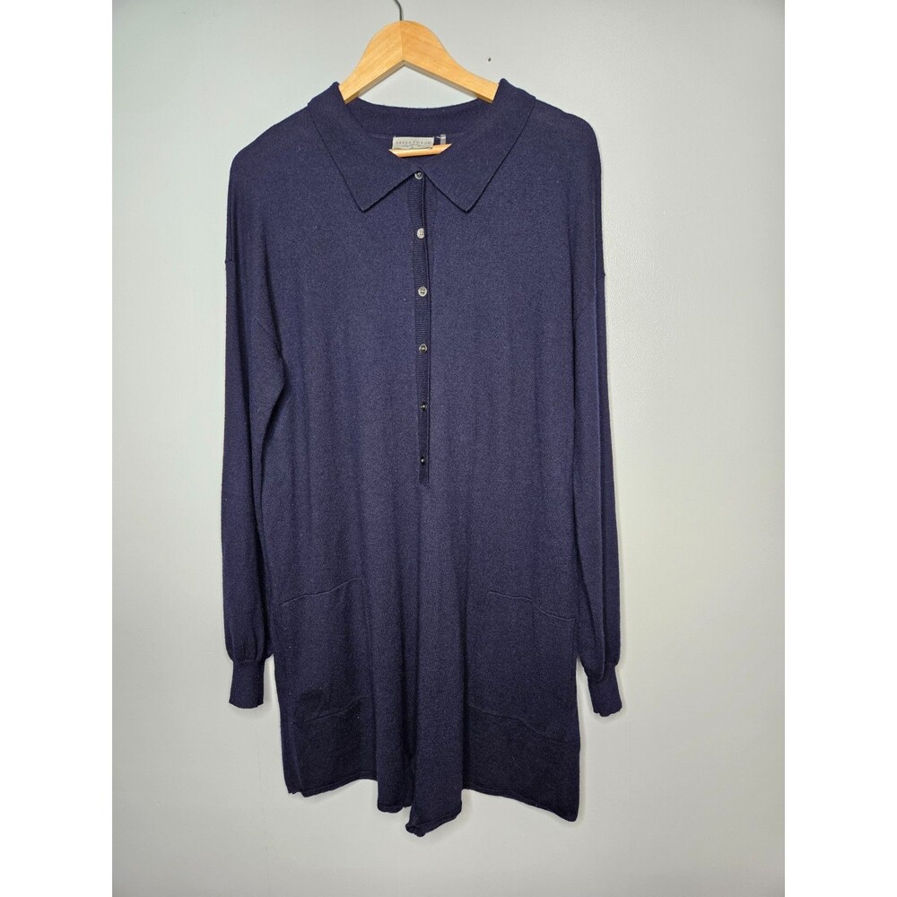 DRESS FORUM Knit Button Up Long Sleeve Romper Medium Navy Blue Collared Pockets